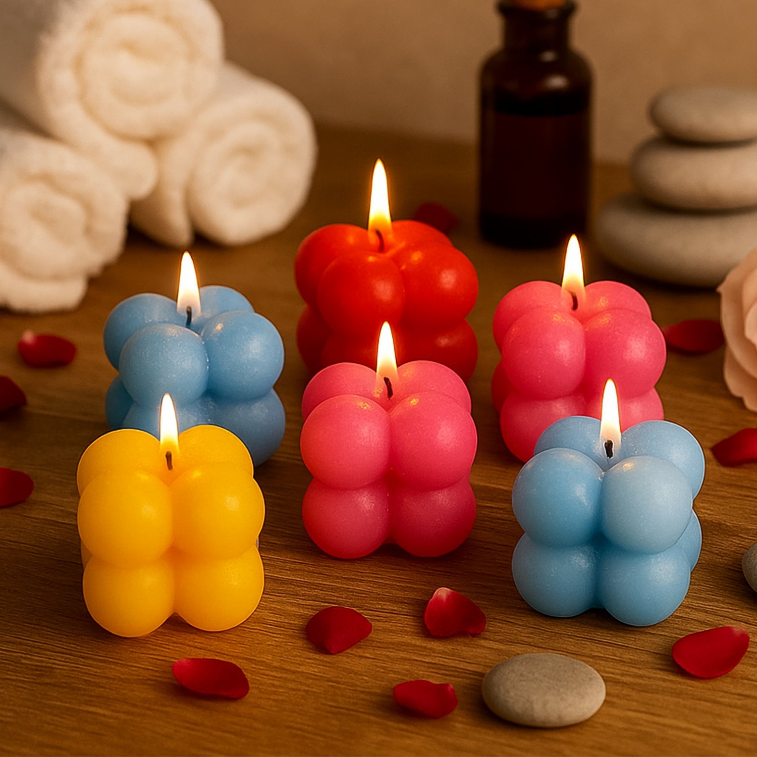 Multicolor Aesthetic Bubble Cube Wax Candles (6 Pc)