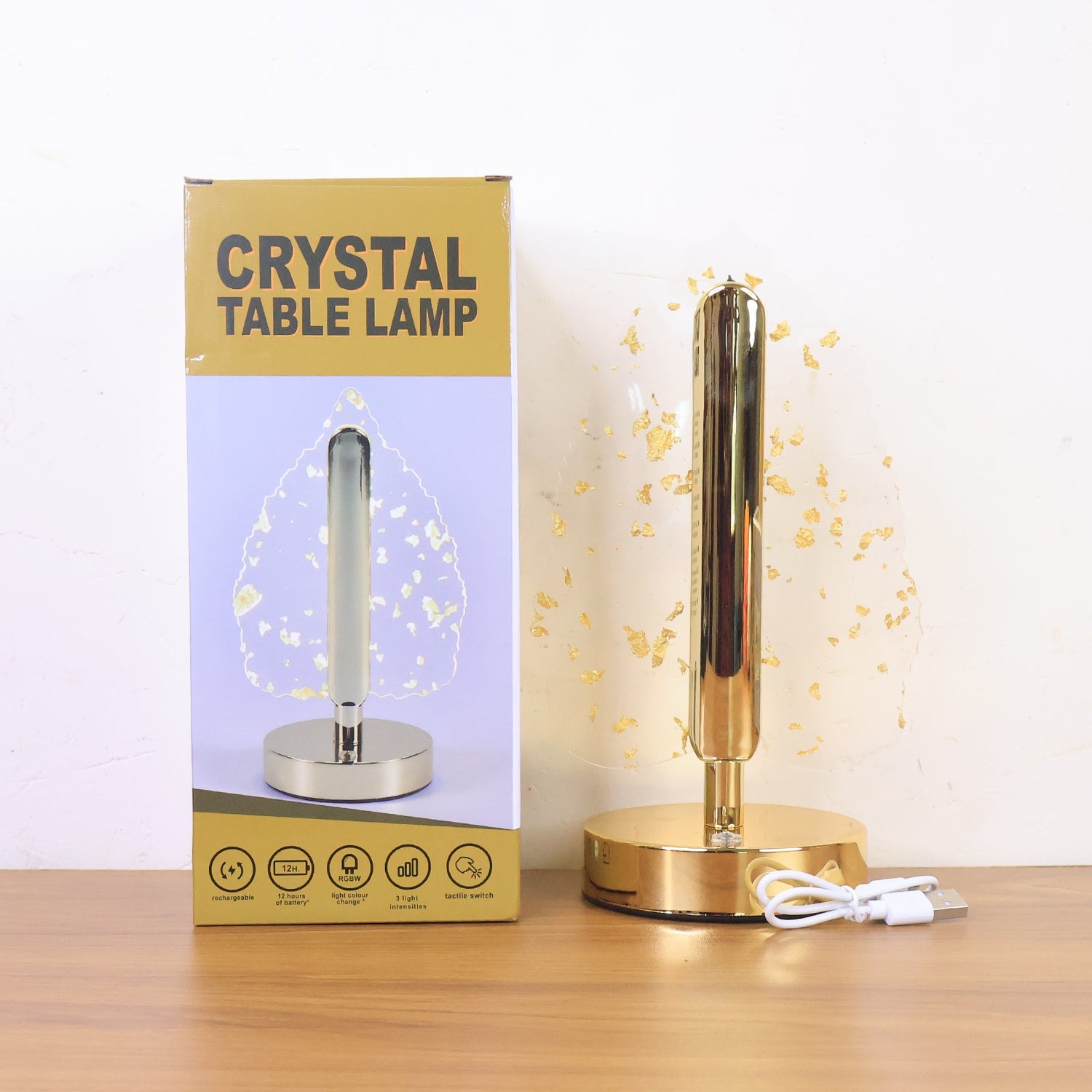 Premium Golden Crystal Leaf-Shaped LED Table Lamp (1 Pc)