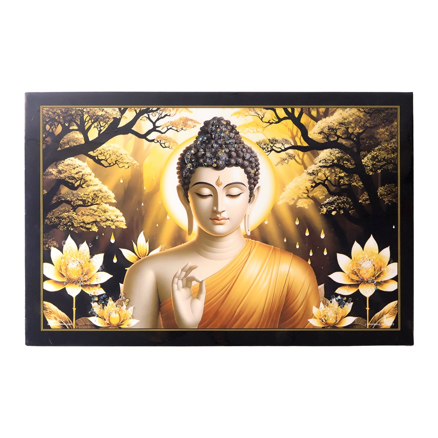 Decorative Lord Buddha Wall Painting with Wooden Frame Mix Design, 45x30 Cm Approx (1 Pc)