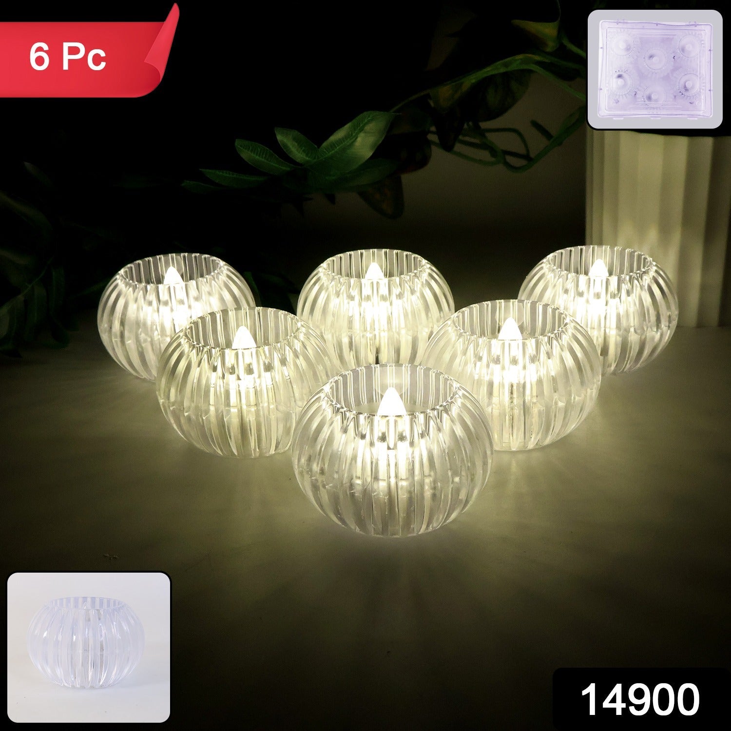 Crystal Design LED Flameless Tealight Candles (6 Pc)